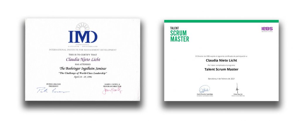 Certificates| Leadership Program and Scrum master | Claudia Nieto Licht